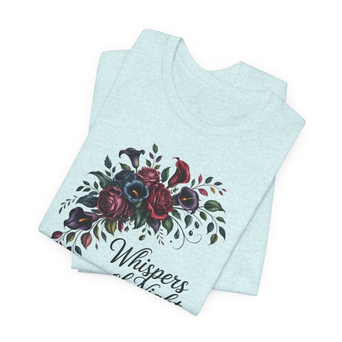 Whispers of Night Floral Tee — Dark Rose Bouquet Graphic T-Shirt