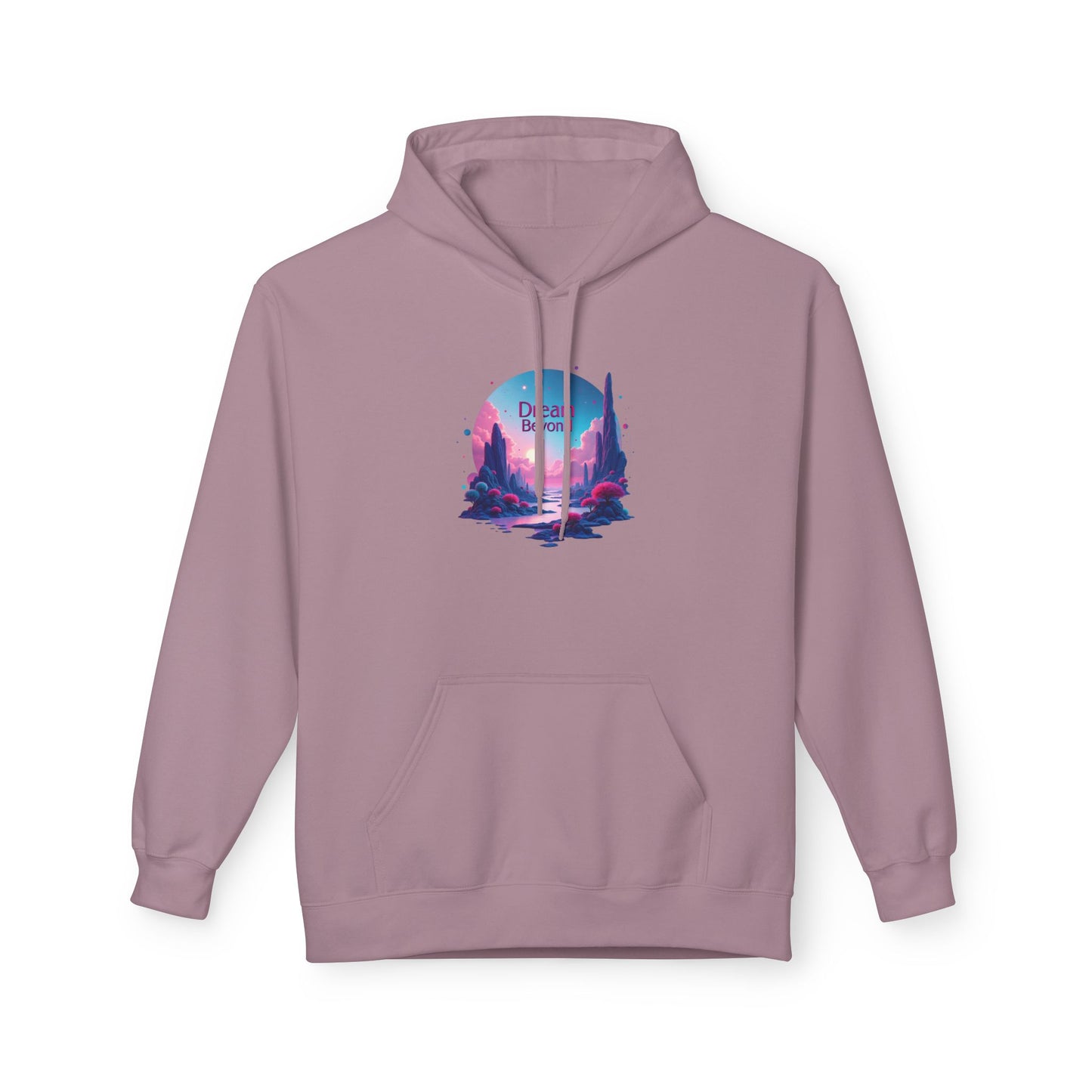 Retro Vaporwave Nature Hoodie — Neon Sunset Cityscape Graphic