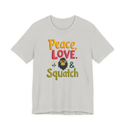 Peace, Love & Squatch T-Shirt — Retro Bigfoot Graphic Tee