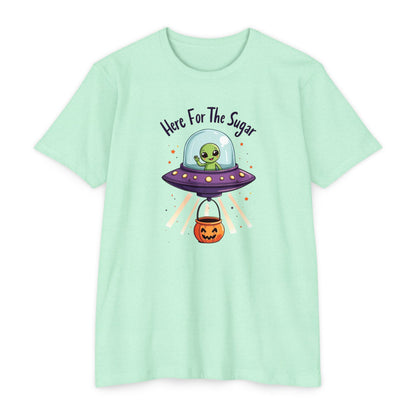 Halloween Alien T-Shirt — "Here For The Sugar" Cute UFO Trick-or-Treat Tee
