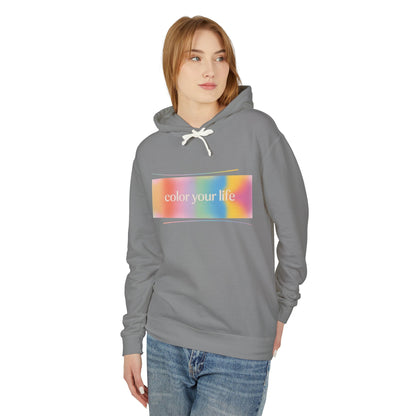 Color Your Life Hoodie — Pastel Rainbow Graphic Hooded Sweatshirt