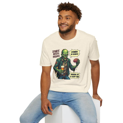 Zombie Needs Brains T-Shirt – Retro Comic Horror Graphic Tee