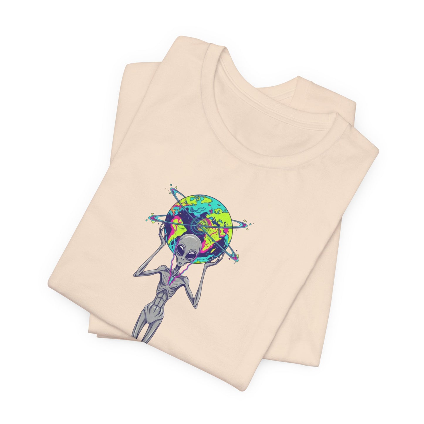 Alien Holding Earth Graphic Tee — Cosmic Sci‑Fi Alien Shirt