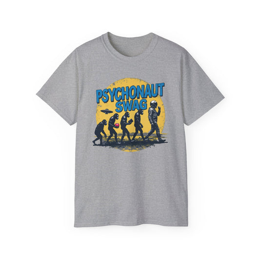 Psychonaut Evolution of Man Sunset, Unisex Tee, Retro Graphic T-Shirt, Music Festival Attire, Gift for Gamers, Casual Streetwear - Psychonaut Swag