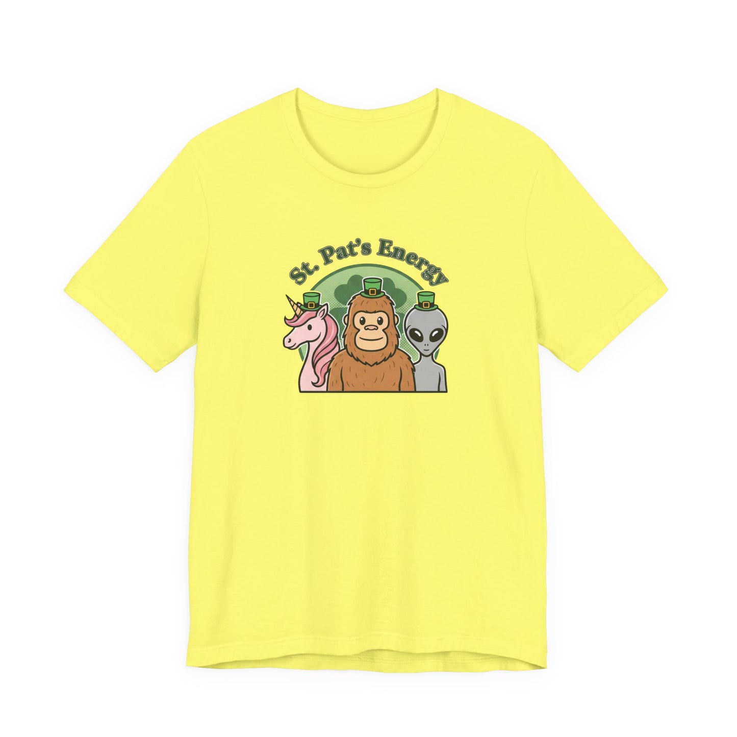 St. Pat’s Energy T‑Shirt — Unicorn, Bigfoot & Alien St. Patrick’s Day Tee