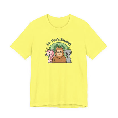 St. Pat’s Energy T‑Shirt — Unicorn, Bigfoot & Alien St. Patrick’s Day Tee