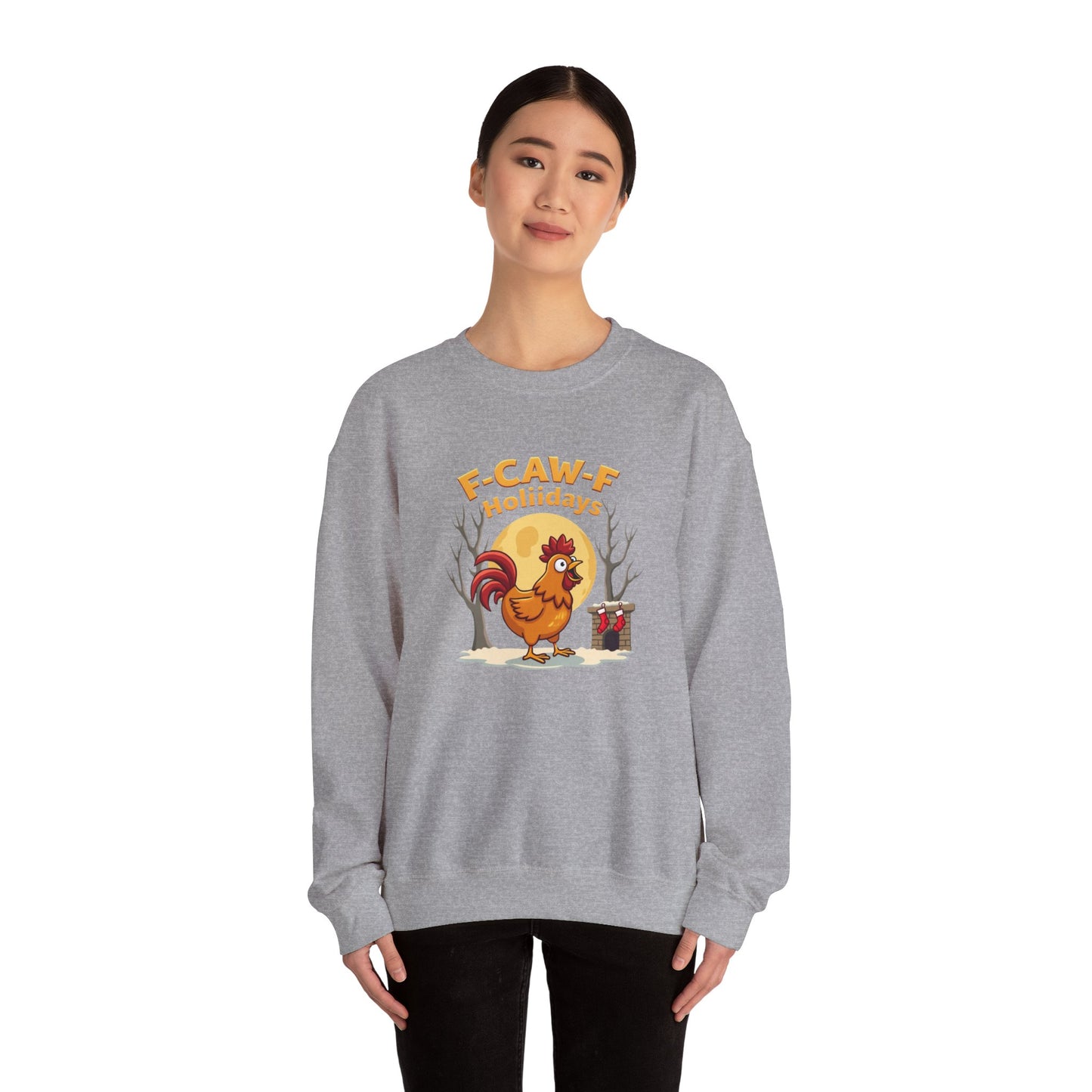 Rooster F-Caw-f Holiday sweater, Unisex Heavy Blend™ Crewneck Sweatshirt