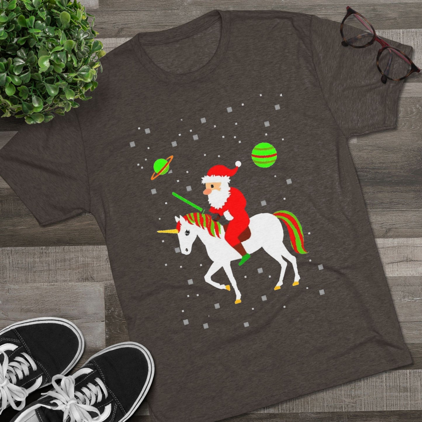 Christmas Space Santa Riding Unicorn T‑Shirt