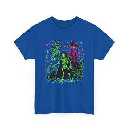 Halloween Neon Witches & Skeleton Tee — Retro Spooky Graphic T-Shirt