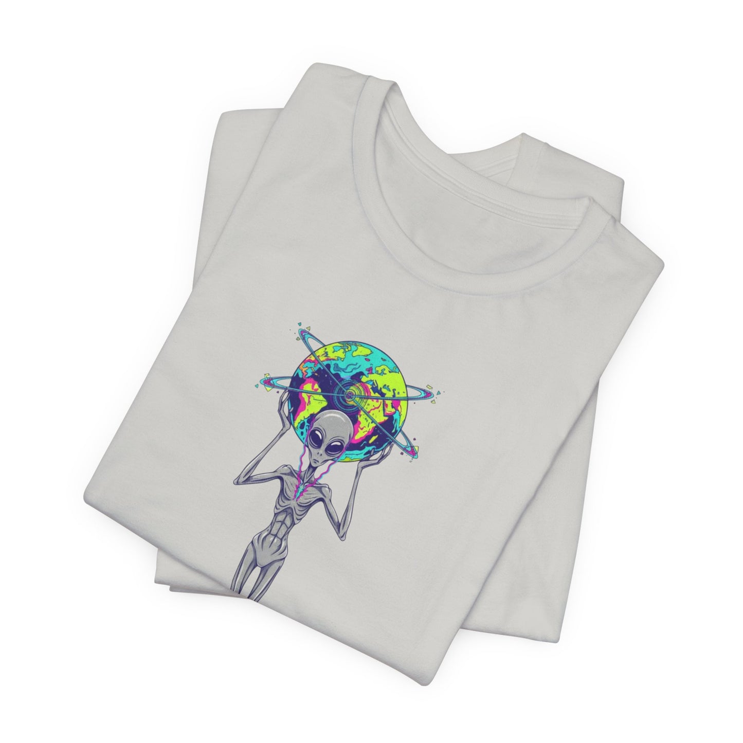 Alien Holding Earth Graphic Tee — Cosmic Sci‑Fi Alien Shirt