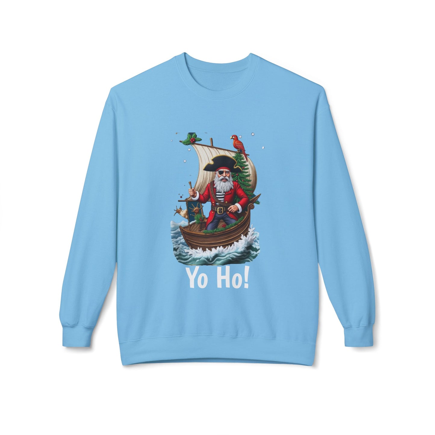 Santa Pirate, Yo Ho, Crewneck Sweatshirt — Nautical Christmas Holiday Sweater