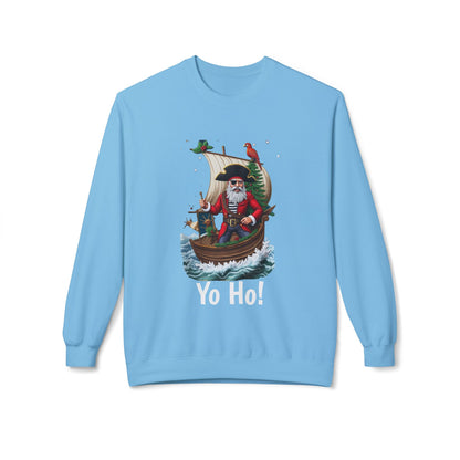 Santa Pirate, Yo Ho, Crewneck Sweatshirt — Nautical Christmas Holiday Sweater