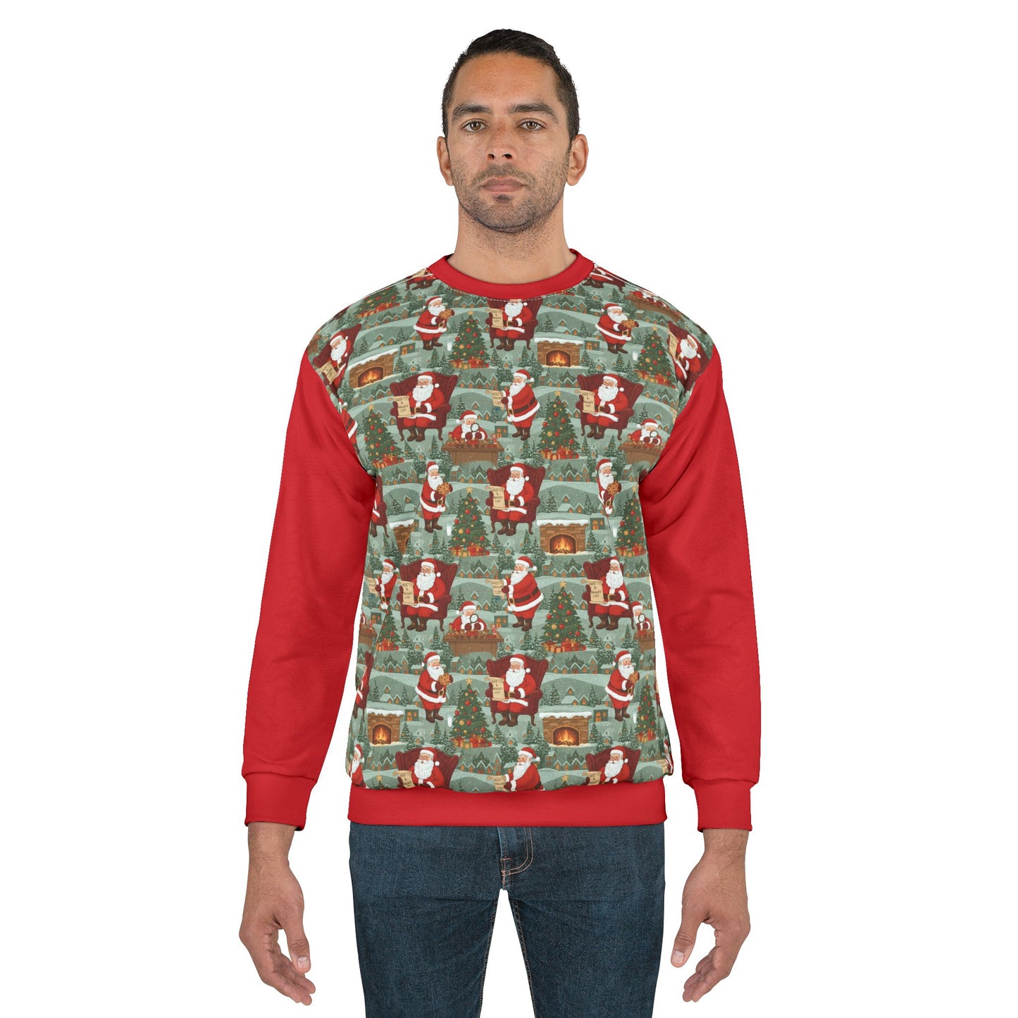 Ugly Santa Pattern Sweatshirt — Vintage Christmas All-Over Print