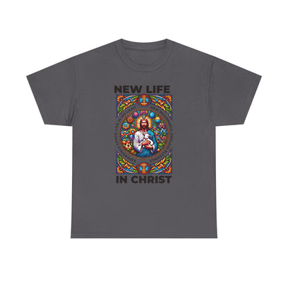 New Life In Christ T-Shirt — Christian Faith Graphic Tee (Stained Glass Jesus)