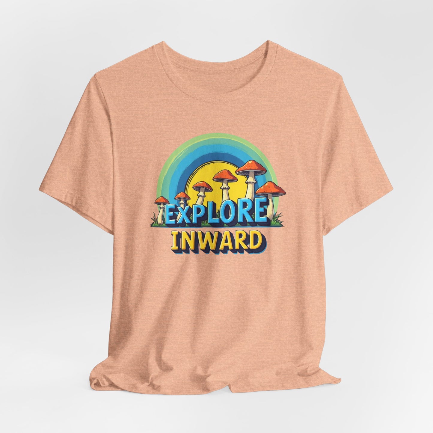 Explore Inward T-Shirt — Retro Mushroom Rainbow Graphic Tee