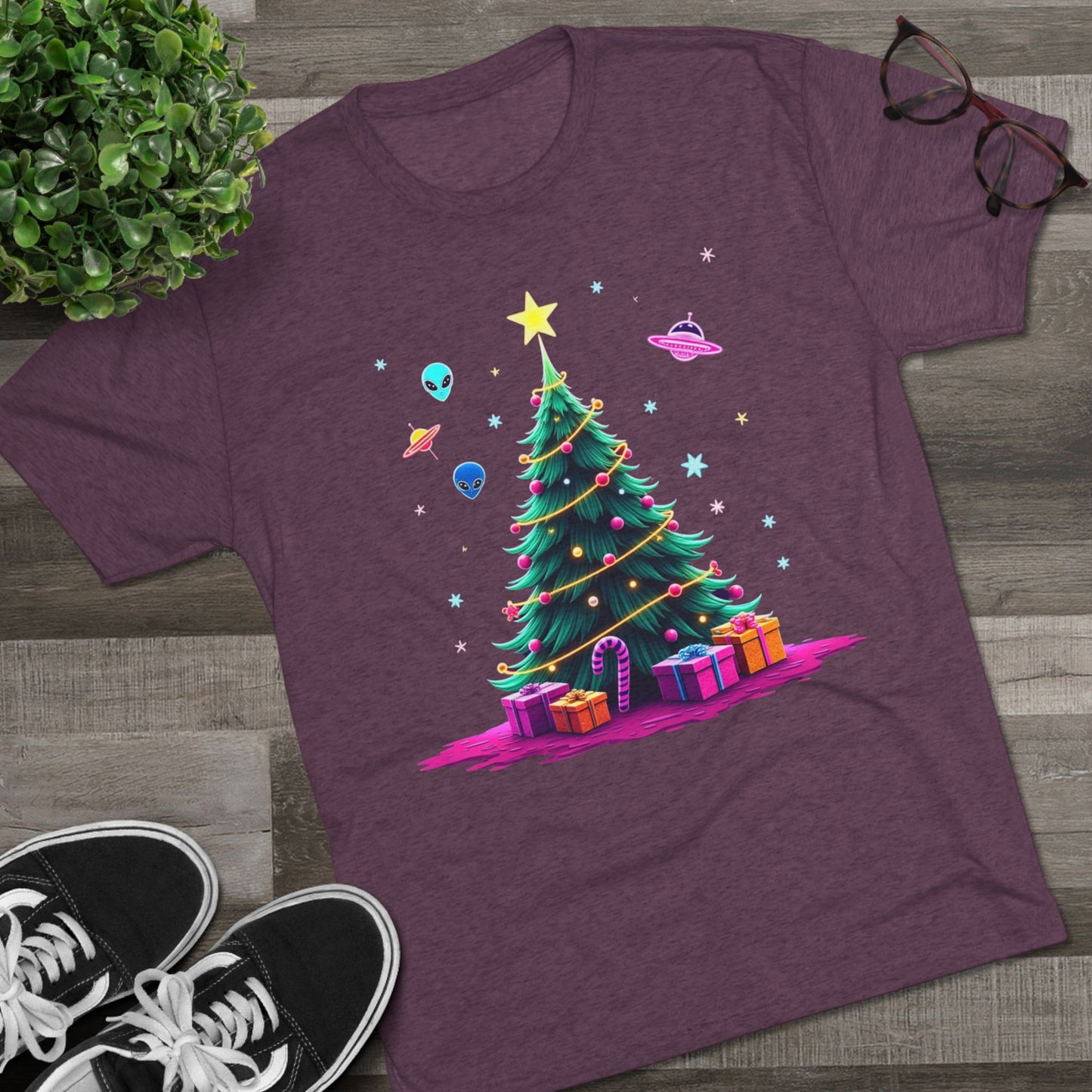 Alien visitors Christmas tree, Unisex Tri-Blend Crew Tee