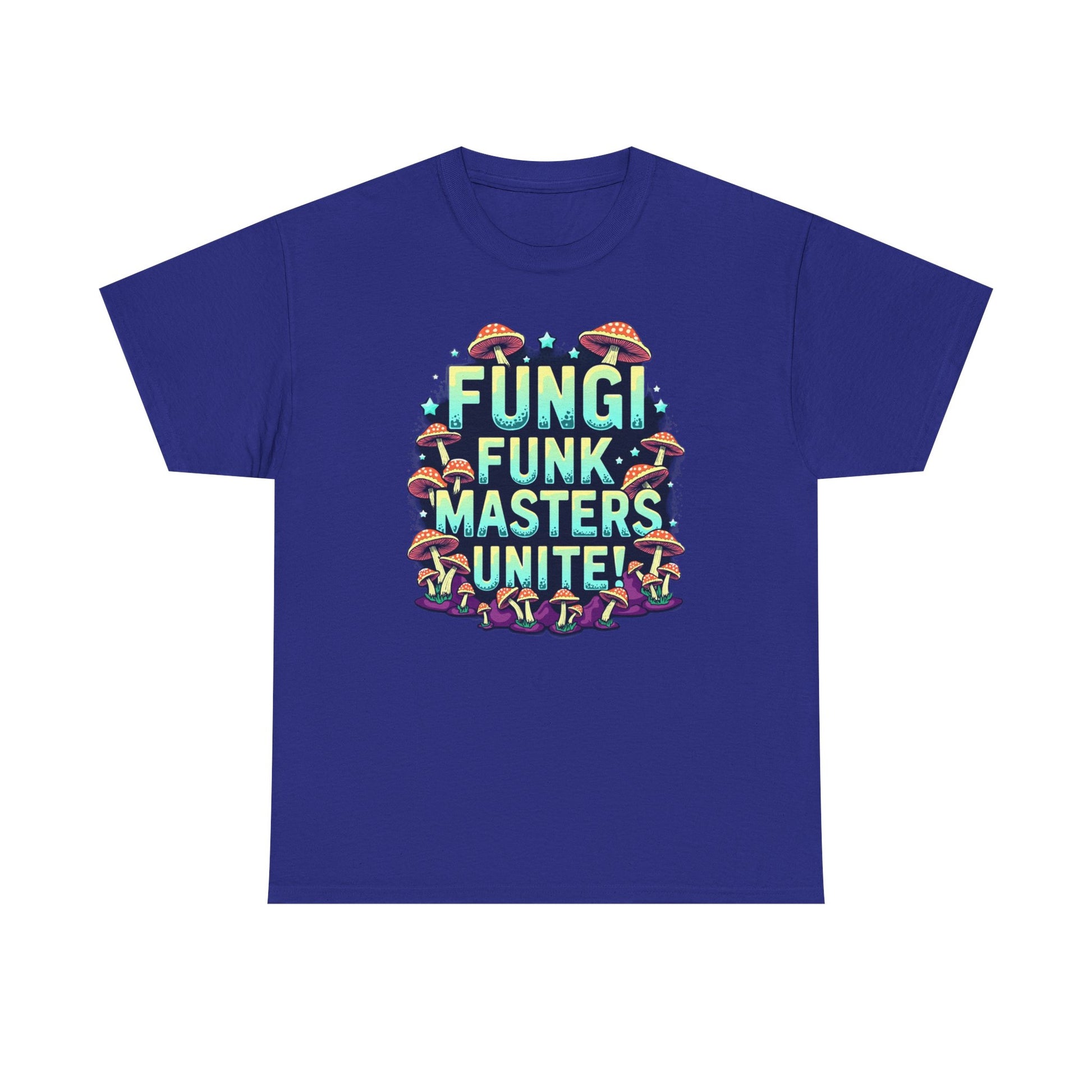 Fungi Funk Masters Unite Unisex Heavy Cotton Tee - Playful Mushroom Graphic T-Shirt - Psychonaut Swag