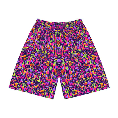 Retro 90's Style Geometric Pattern, Men’s Sports Shorts (AOP) - Psychonaut Swag