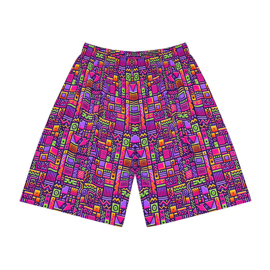 Retro 90's Style Geometric Pattern, Men’s Sports Shorts (AOP) - Psychonaut Swag