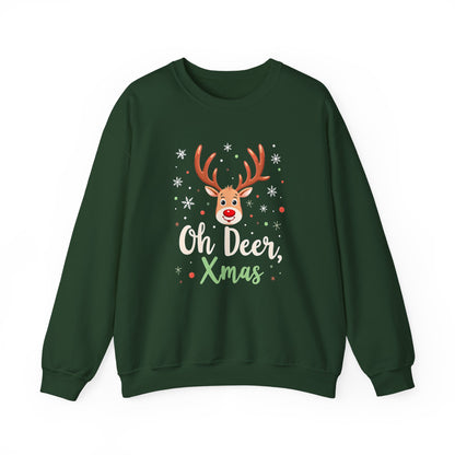 Christmas Sweatshirt - "Oh Deer, Xmas" Reindeer Holiday Crewneck