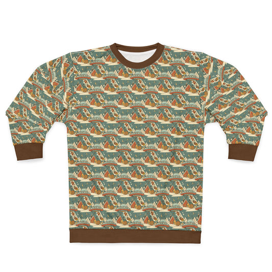 Mothership delivering gifts,  All-Over-Print Sweatshirt — Orange Coastal Vintage Pattern