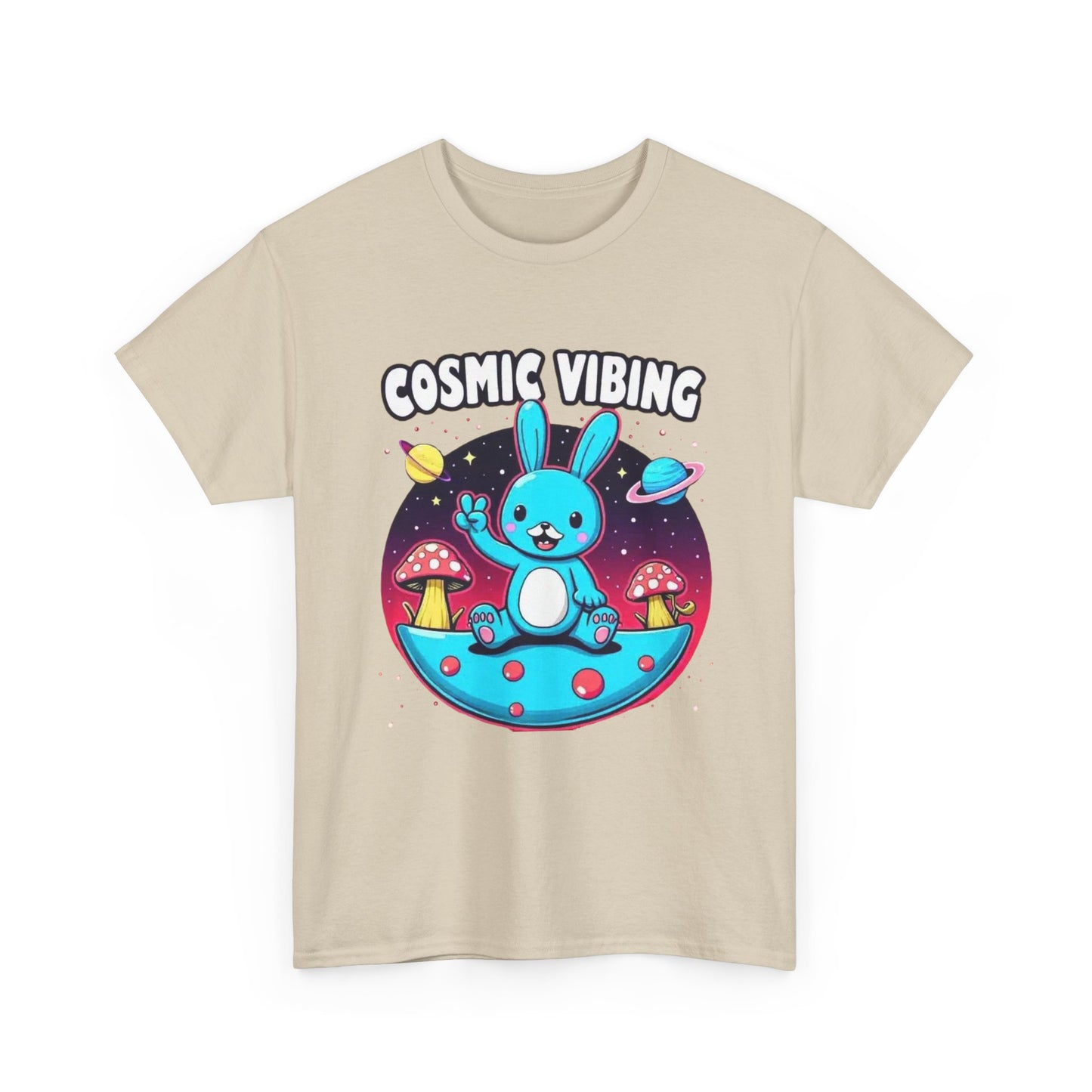 Cosmic Vibing Bunny, Tee — Cute Bunny Space Graphic T-Shirt