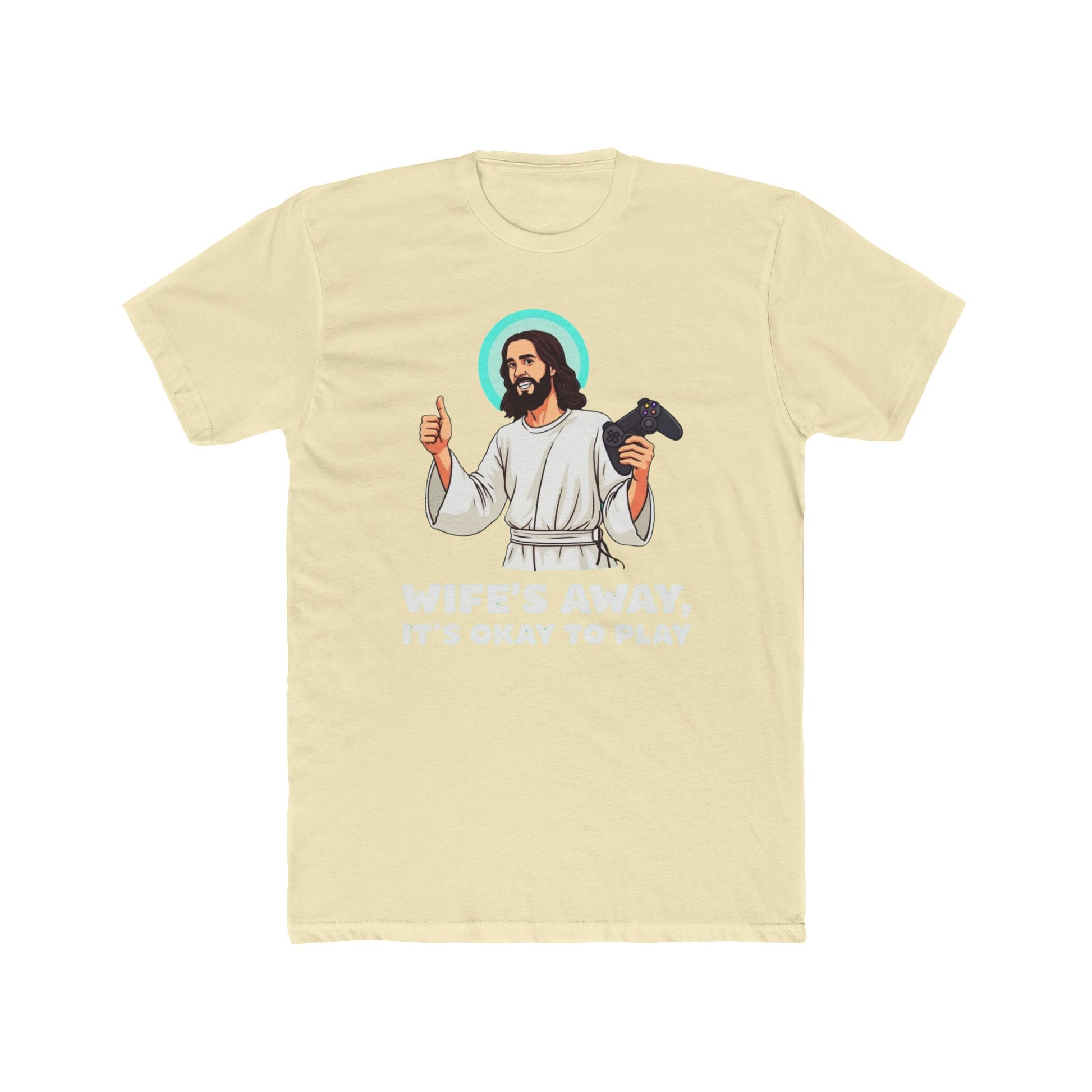 Wife’s away, Jesus tee, Playful Unisex Crew Tee with Humorous Design - Psychonaut Swag