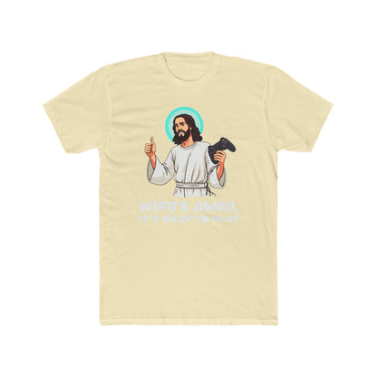 Wife’s away, Jesus tee, Playful Unisex Crew Tee with Humorous Design - Psychonaut Swag