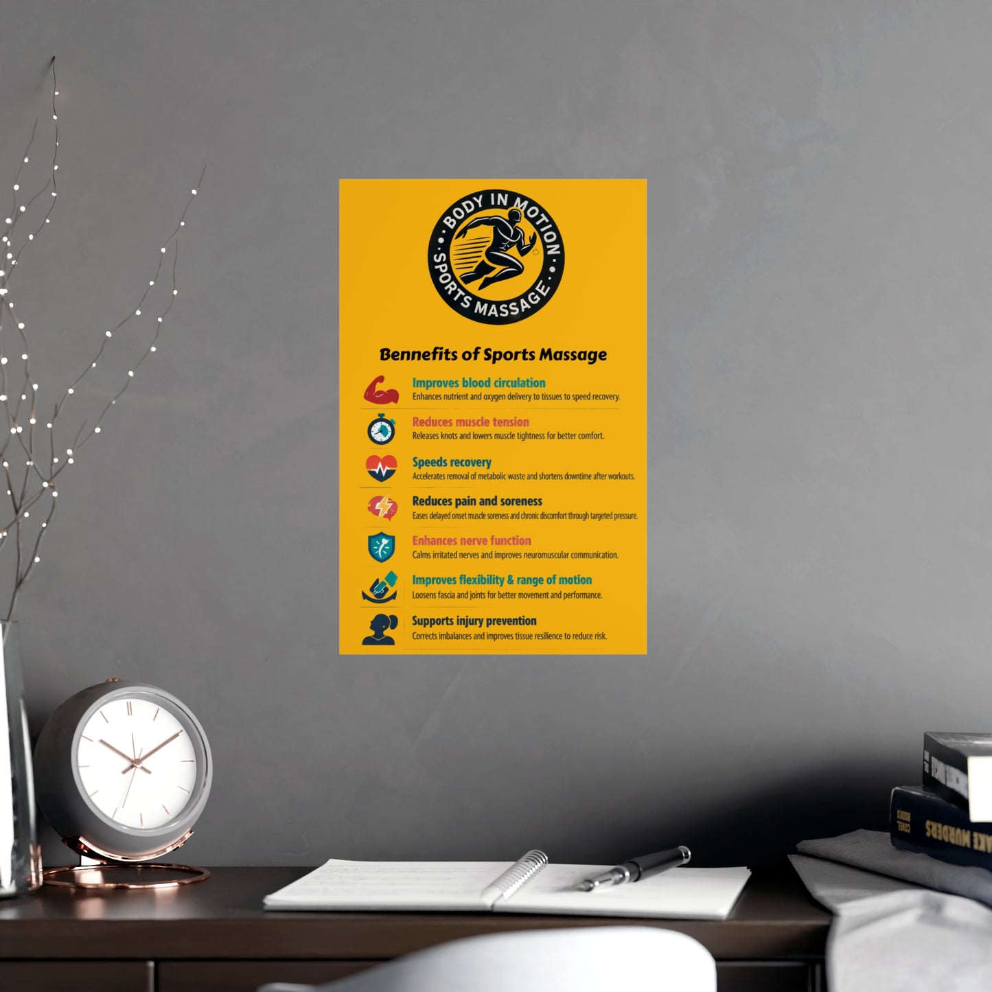 Sports Massage Logo Matte Poster — Body in Motion Vertical/Horizontal