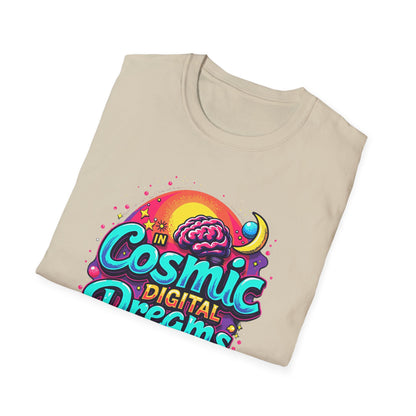 Cosmic Digital Dreams Unisex Softstyle T-Shirt - Vibrant Space-Inspired Design - Psychonaut Swag