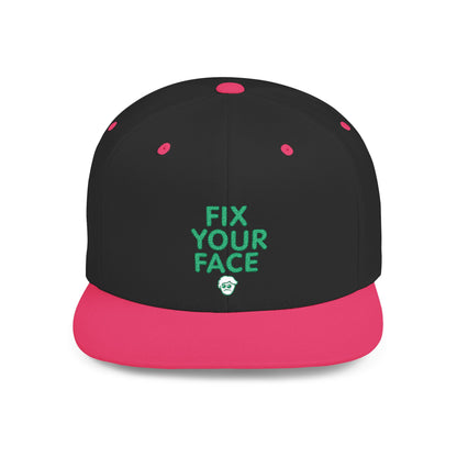 Fix Your Face-Leah, Flat Bill Snapback Cap, Trendy Snapback Hat, Funny Quote Hat, Casual Streetwear Cap, Unique Gift for Friends