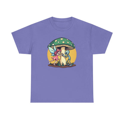 Alien chased by Fairy, Mushroom Unisex Heavy Cotton Tee - Psychonaut Swag