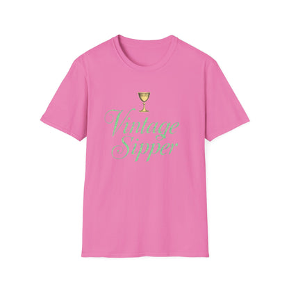Vintage Sipper Unisex Softstyle T-Shirt, Casual Wear, Gift for Wine Lovers, Bar Night, Vintage Inspired Apparel - Psychonaut Swag