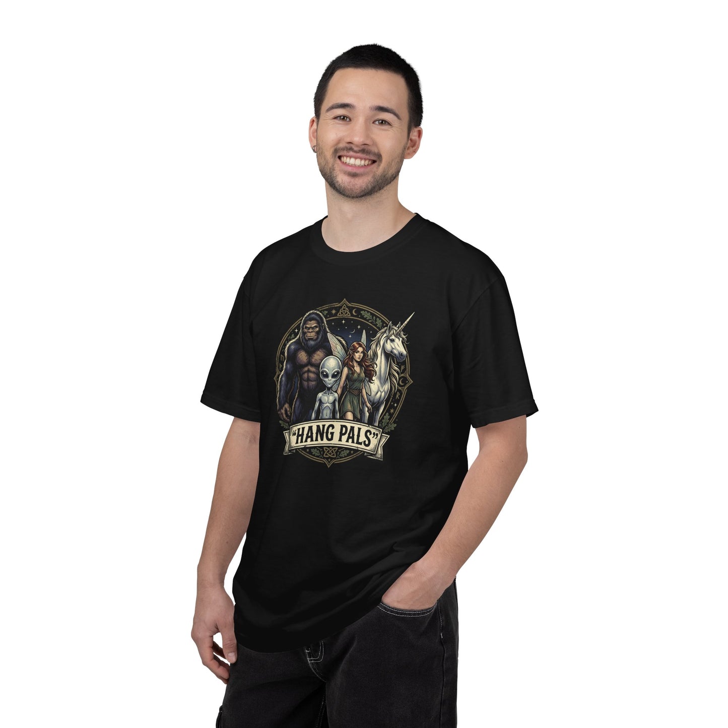 Hang Pals Graphic T-Shirt — Bigfoot, Alien & Unicorn Funny Crew Tee