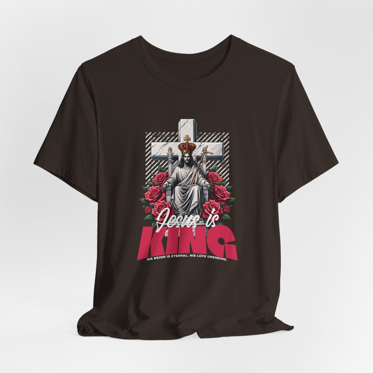 Jesus Is King T-Shirt — Christian Faith Graphic Tee with Cross & Roses
