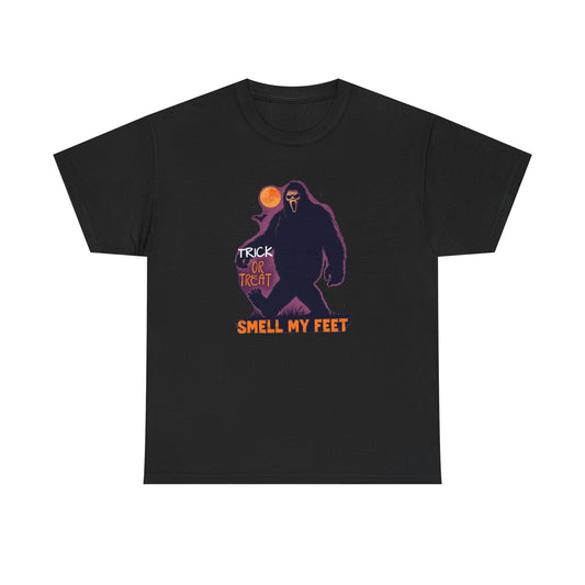 Halloween Bigfoot Tee, Unisex Cotton T-Shirt, Trick or Treat Shirt, Smell My Feet Design, Funny Halloween Apparel