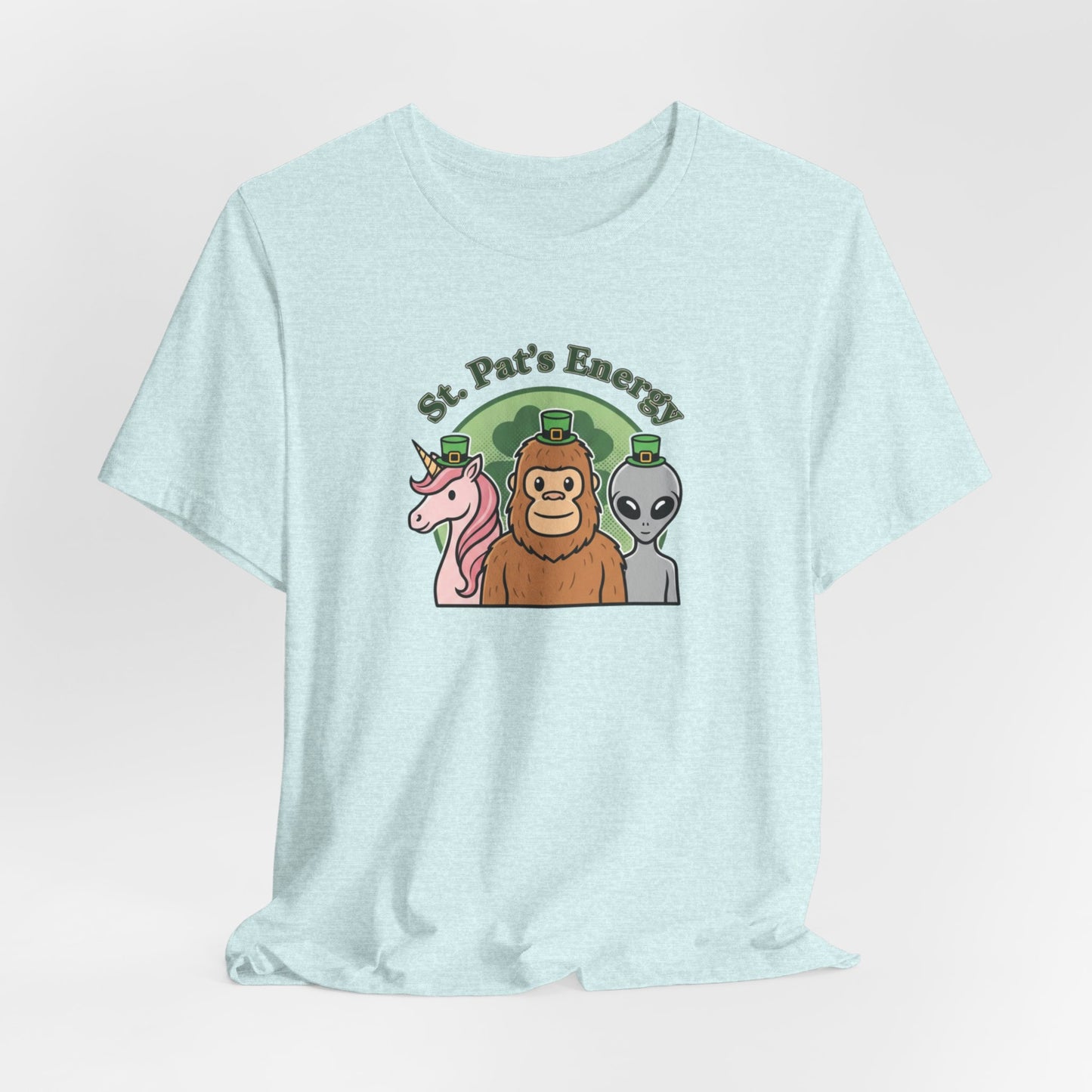St. Pat’s Energy T‑Shirt — Unicorn, Bigfoot & Alien St. Patrick’s Day Tee