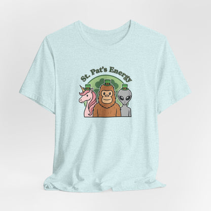 St. Pat’s Energy T‑Shirt — Unicorn, Bigfoot & Alien St. Patrick’s Day Tee