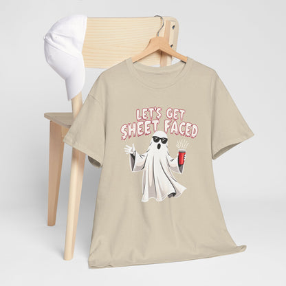 Let's Get Sheet Faced Ghost T‑Shirt — Funny Halloween Party Tee