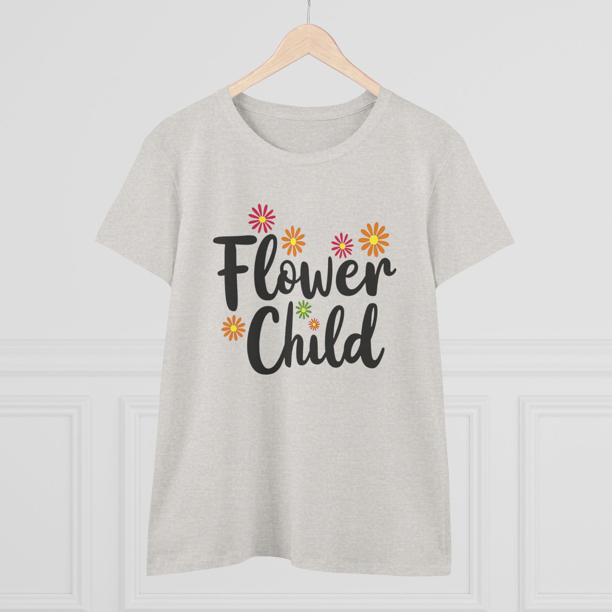 Flower Child Women's Midweight Cotton Tee - Boho Vintage Style Shirt for Everyday Wear - Psychonaut Swag