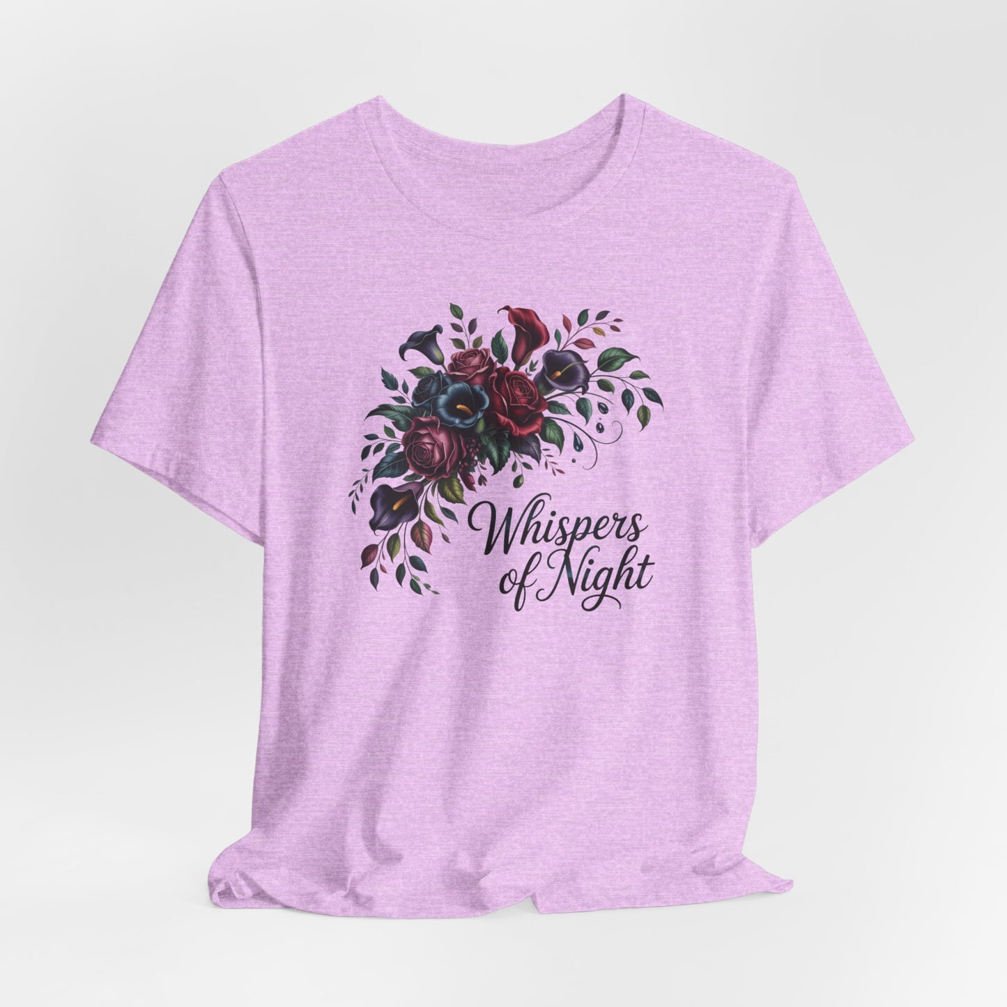 Whispers of Night Floral Tee — Dark Rose Bouquet Graphic T-Shirt