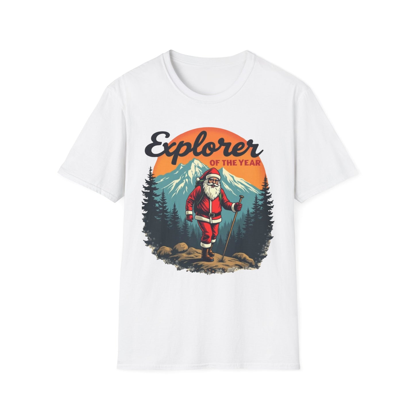 Explorer of the Year T-Shirt — Santa Hiker Vintage Outdoor Christmas Tee