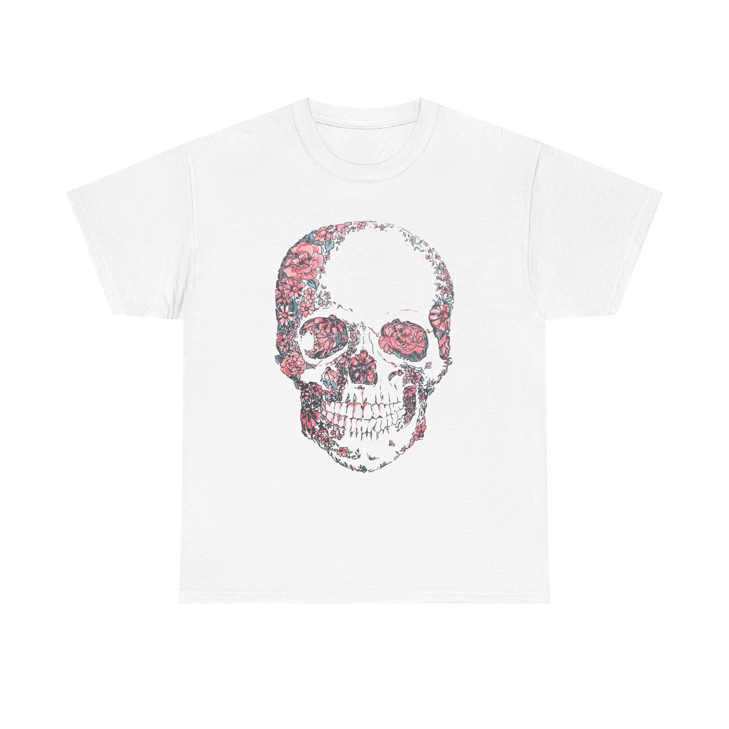 Sketched Floral Skull Tee — Vintage Gothic Skull T-Shirt