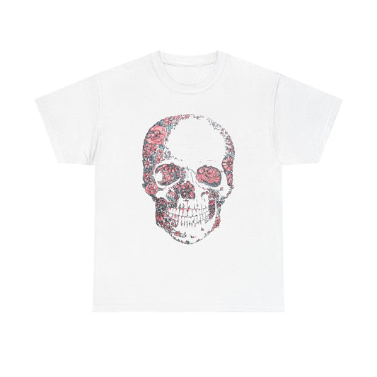 Sketched Floral Skull Tee — Vintage Gothic Skull T-Shirt