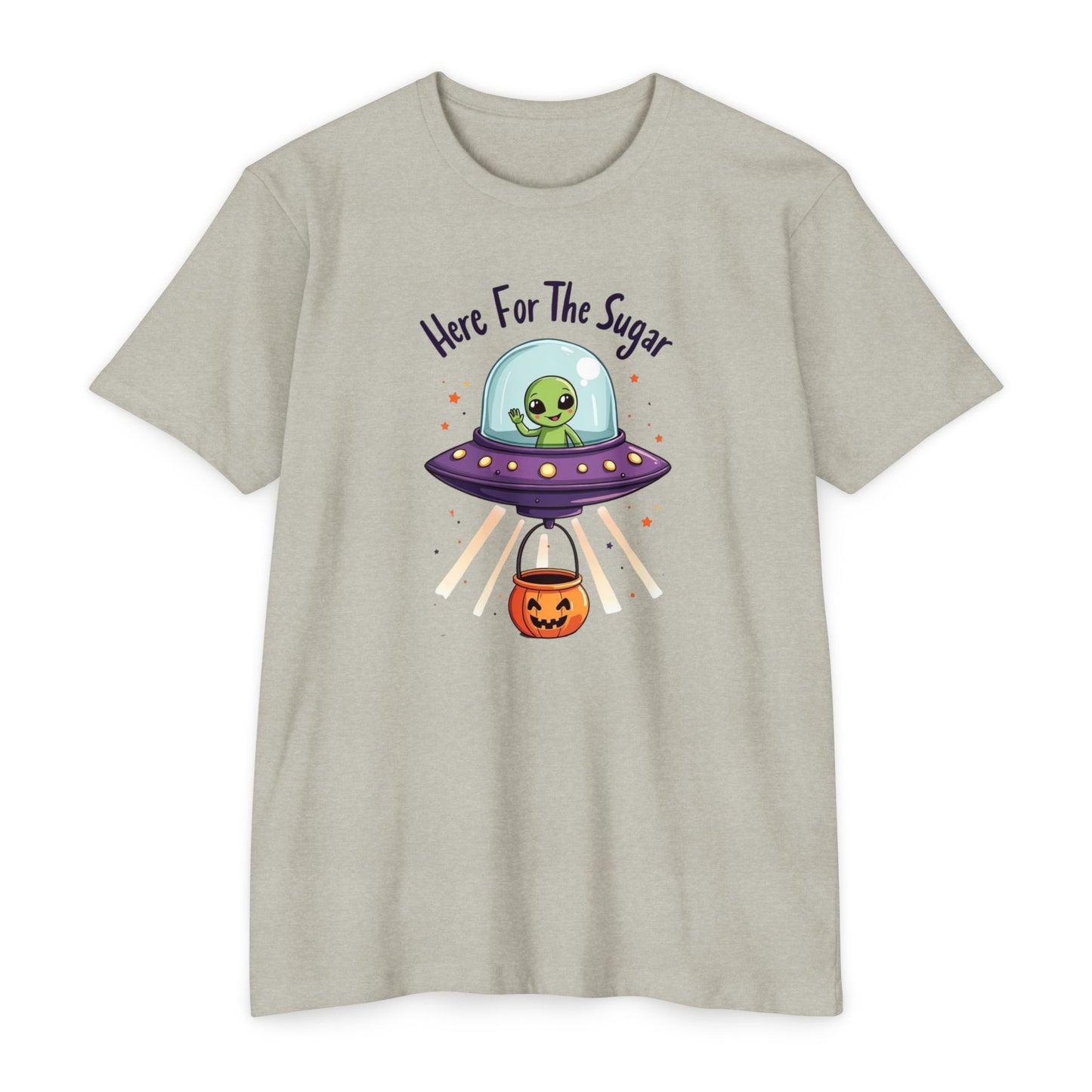 Halloween Alien T-Shirt — "Here For The Sugar" Cute UFO Trick-or-Treat Tee