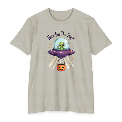 Halloween Alien T-Shirt — "Here For The Sugar" Cute UFO Trick-or-Treat Tee