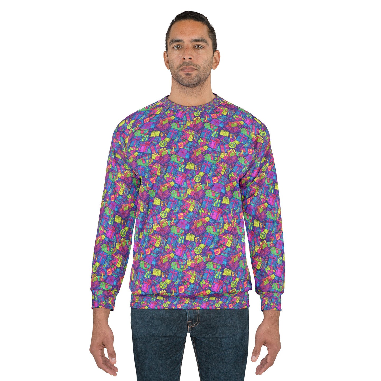 Retro 90's print Christmas Sweater, Unisex Sweatshirt (AOP)