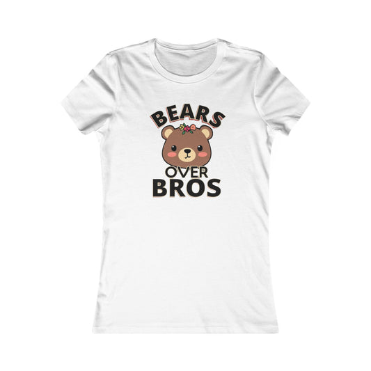 Bears over Bros tee shirt, Cute Bear Graphic Women's Tee - Fun Gift for Animal Lovers, Birthday, Casual Wear, Trendy Apparel, Gift for Her - Psychonaut Swag