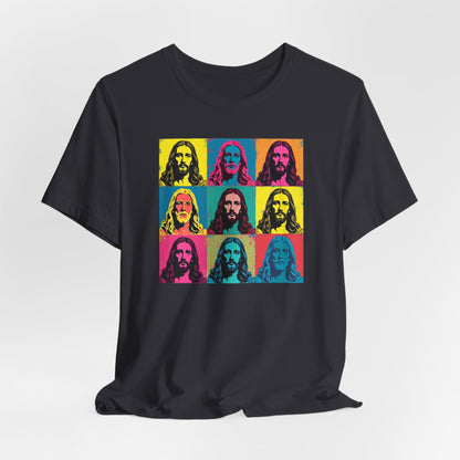 Jesus, Pop Art T-Shirt — Retro Colorful Nine-Panel Graphic Tee