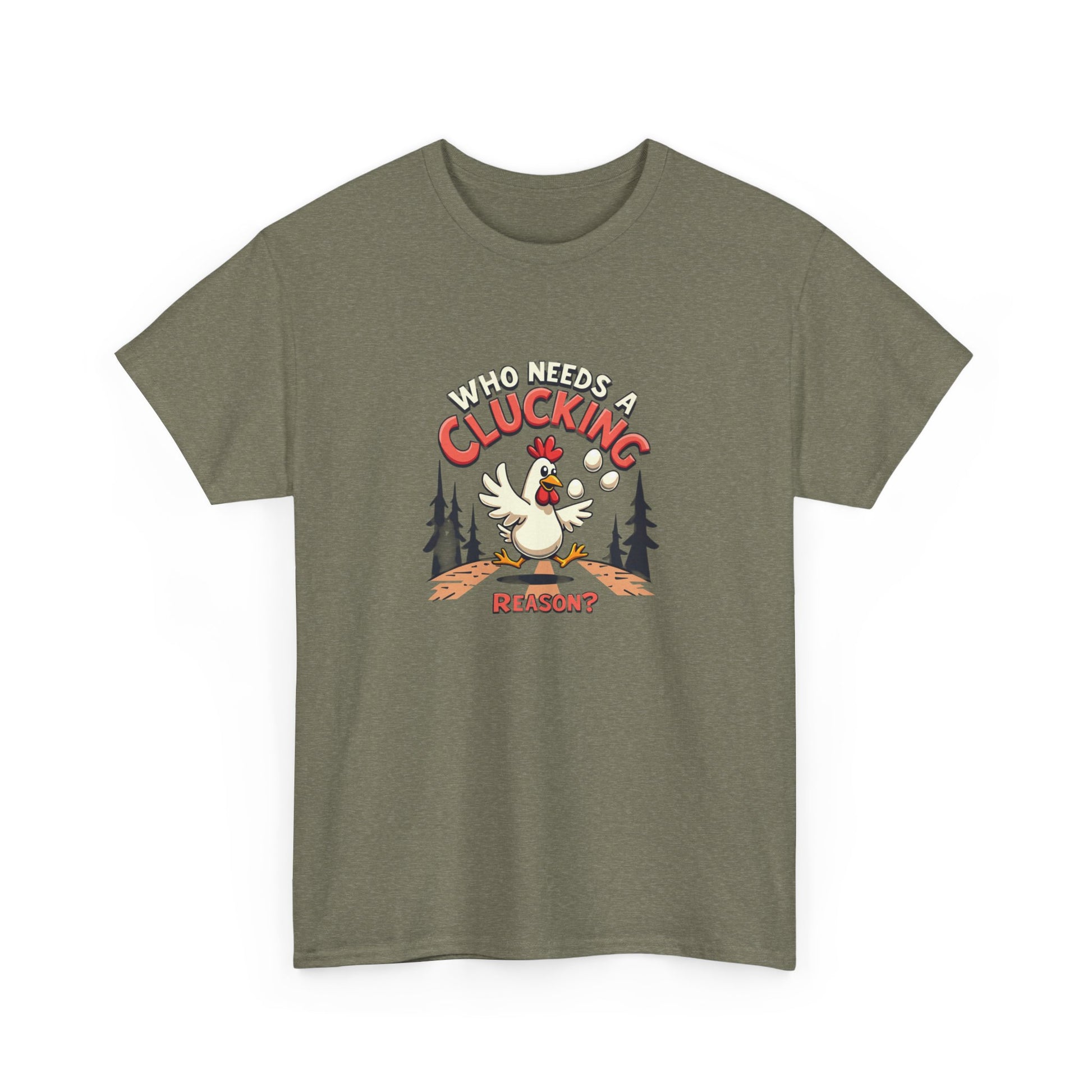 Funny Chicken Crossing Road, Themed Unisex Heavy Cotton Tee - "Who Needs a Clucking Reason?" - Psychonaut Swag